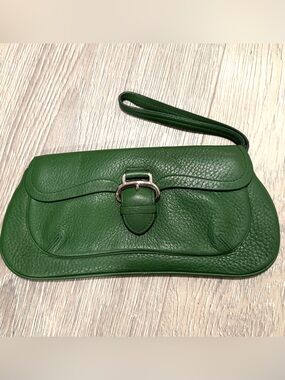 Cole Haan Green Pebble Leather Wristlet